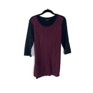 Simply Vera Vera Wang Womens Black & Burgundy Lace Tunic Top Size L